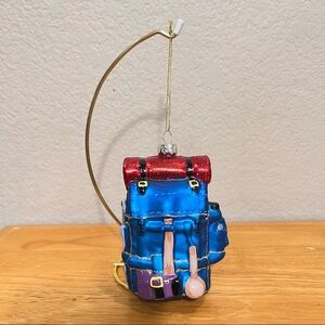 Robert Stanley Blown Glass 2024 Christmas Tree Ornament Blue Backpack Hiking Bag